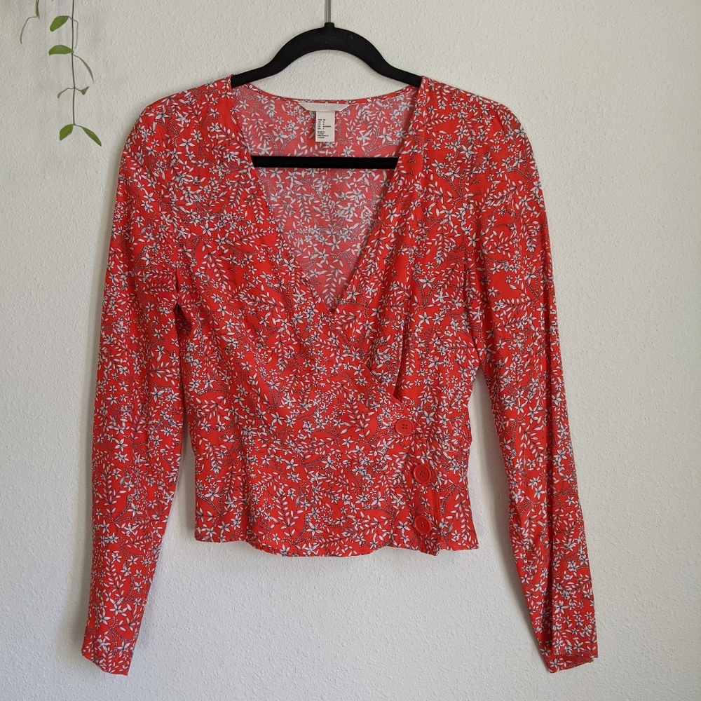 SOLD! H&M Red Wrap Floral Top